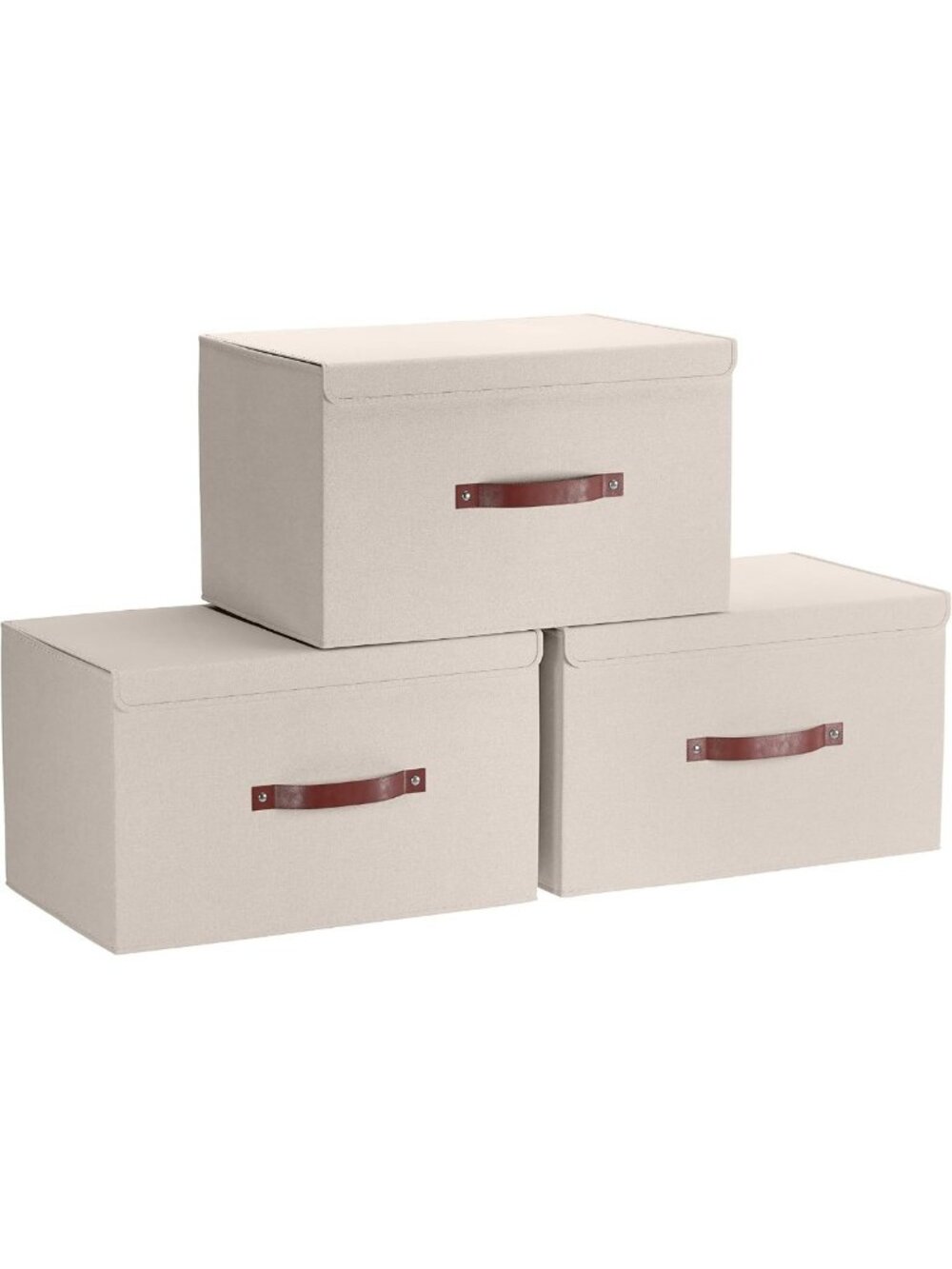 3 Pack Collapsible Storage Bins with Lid - Stylish Beige Organizers for Home